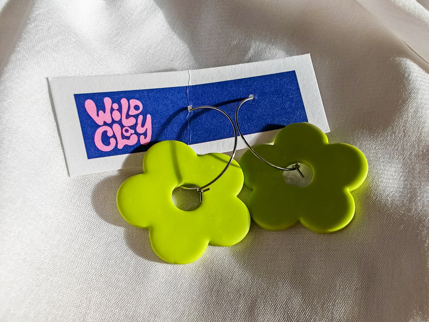 Flower Hoop Earrings - Lime