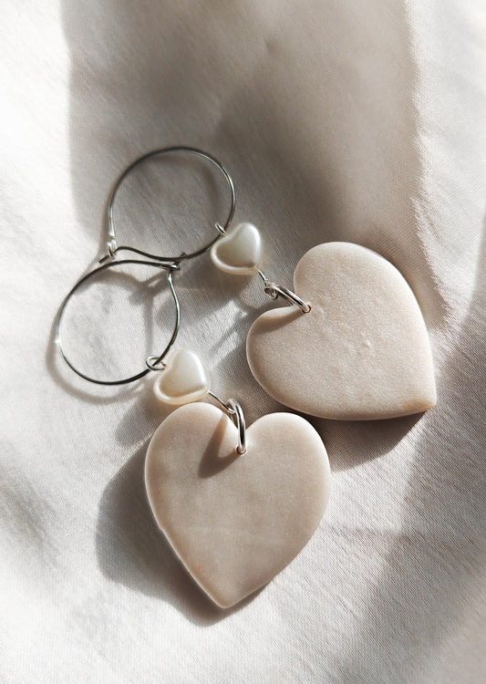 Pearly Heart Hoop Earrings