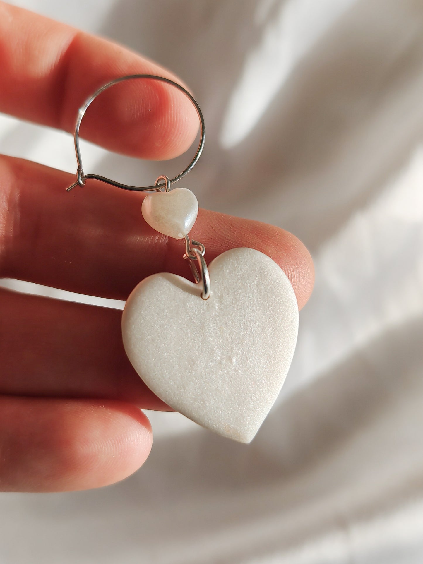 Pearly Heart Hoop Earrings