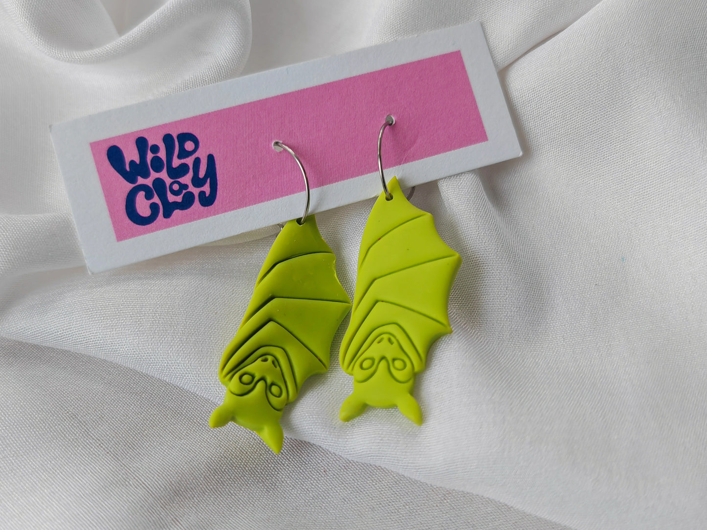 Green Bat Hoop Earrings