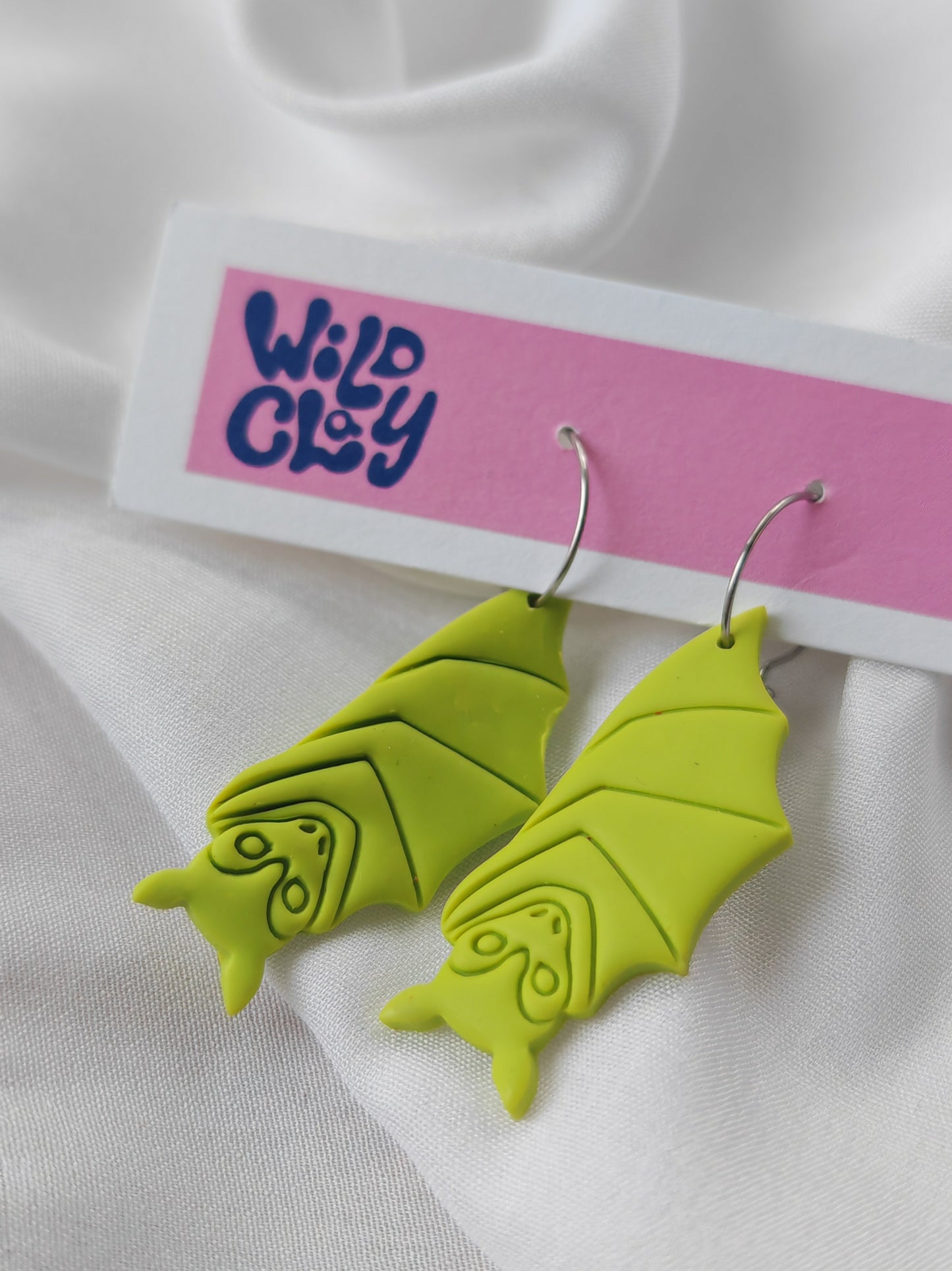 Green Bat Hoop Earrings