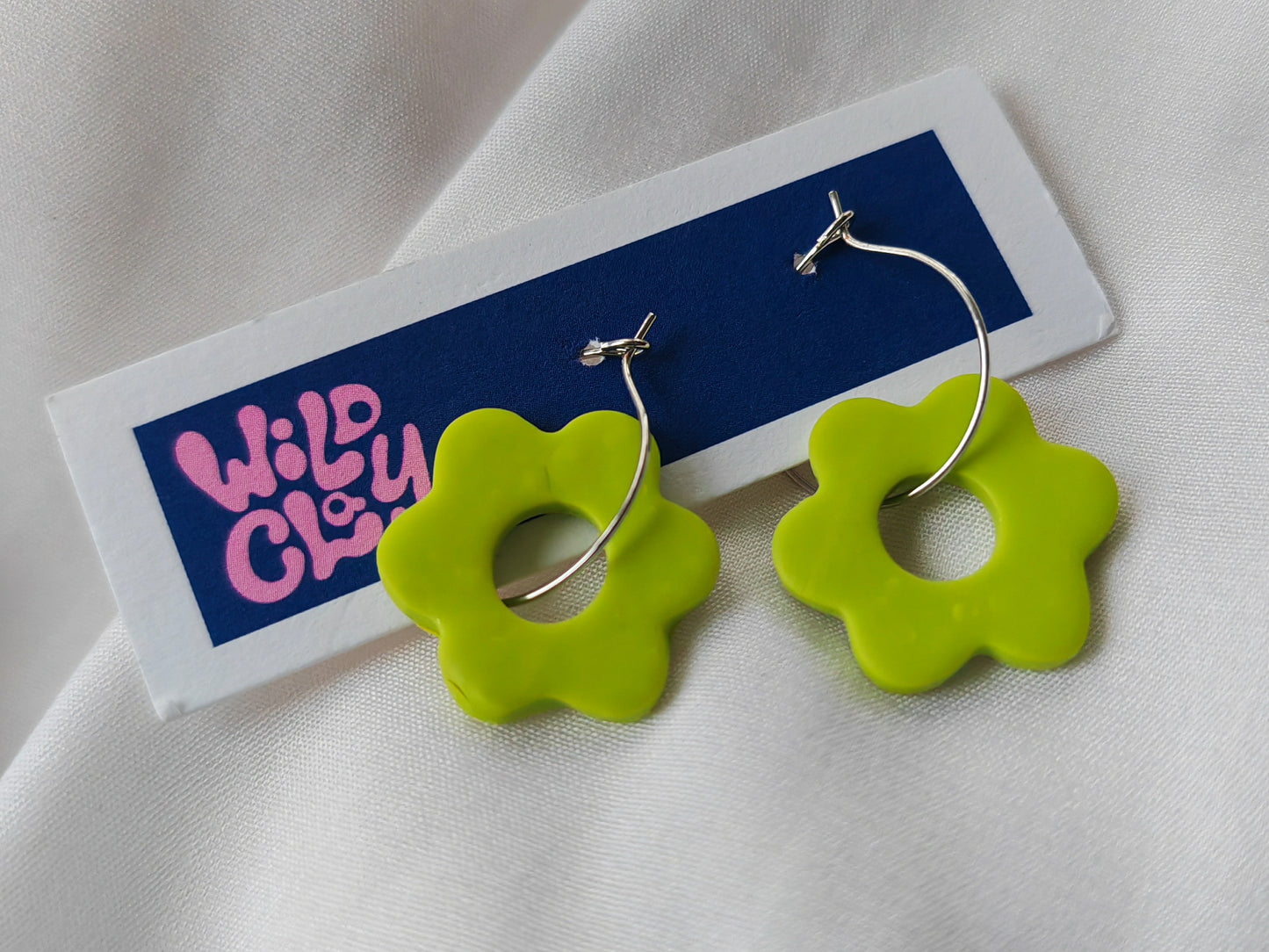 Lime Green Flower Hoop Earrings