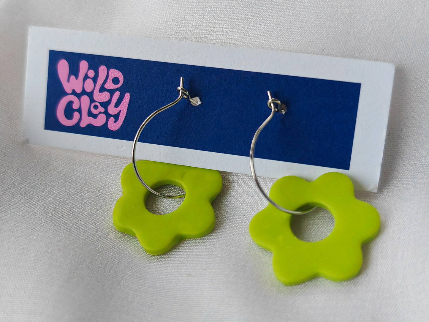 Lime Green Flower Hoop Earrings