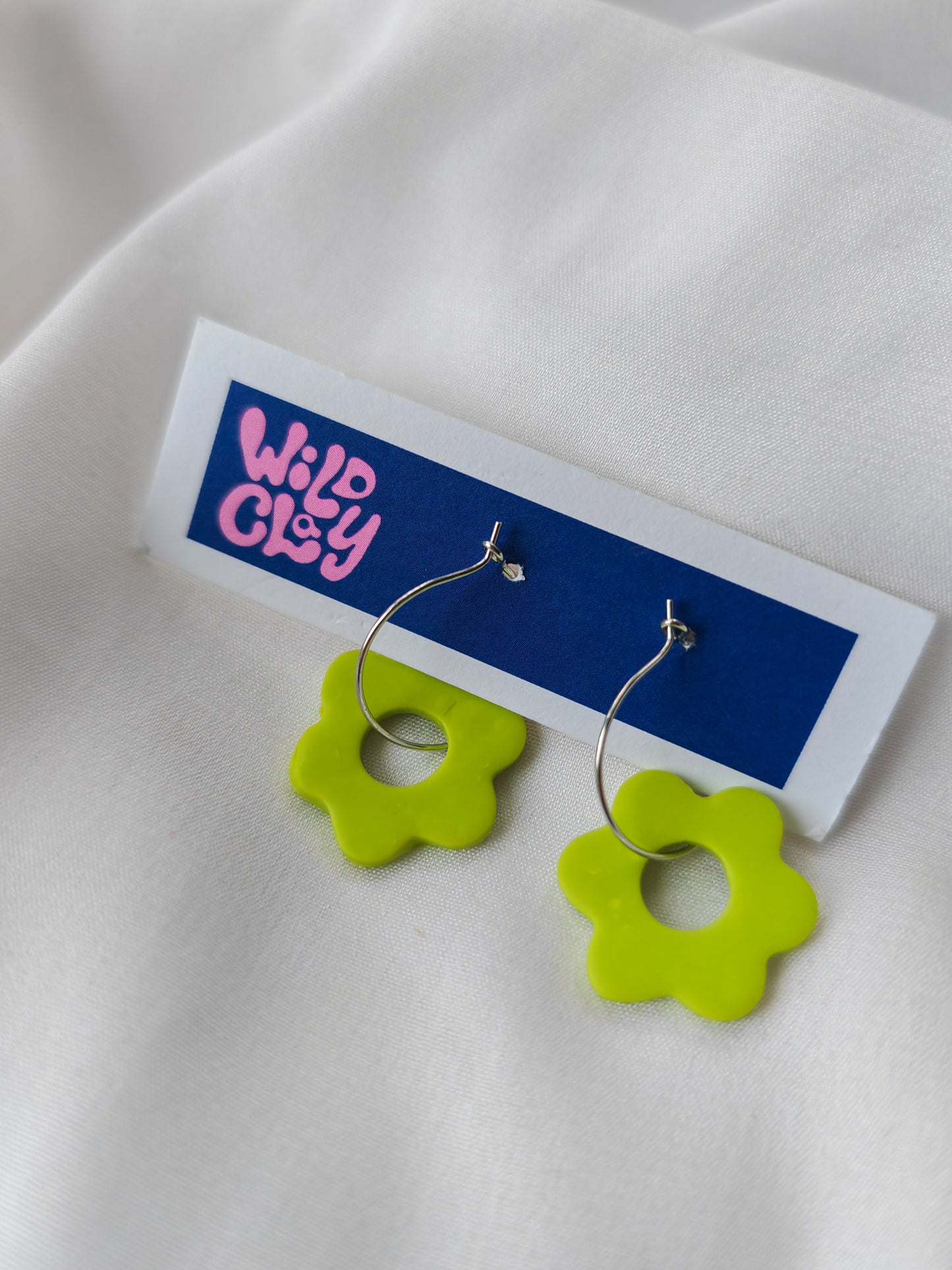 Lime Green Flower Hoop Earrings