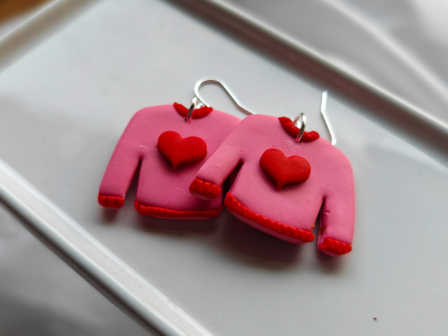 Pink and red heart jumper earrings