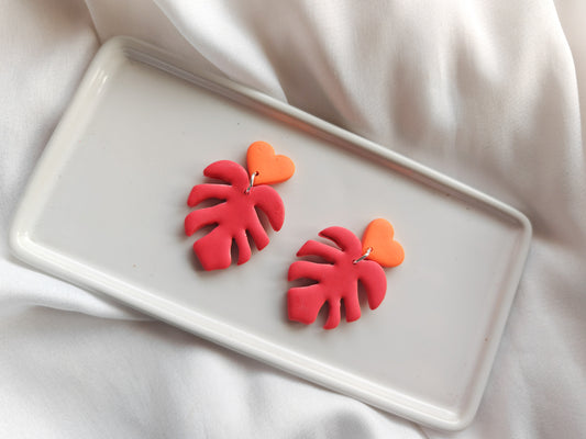 Monstera heart dangle earrings