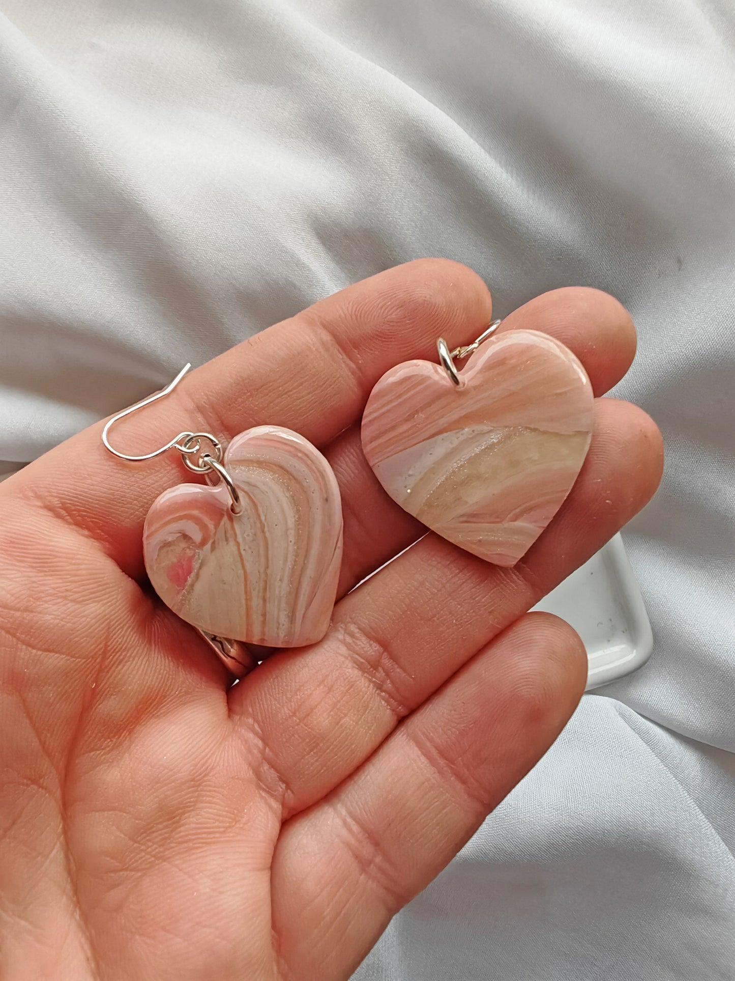 Pale pink marble heart earrings