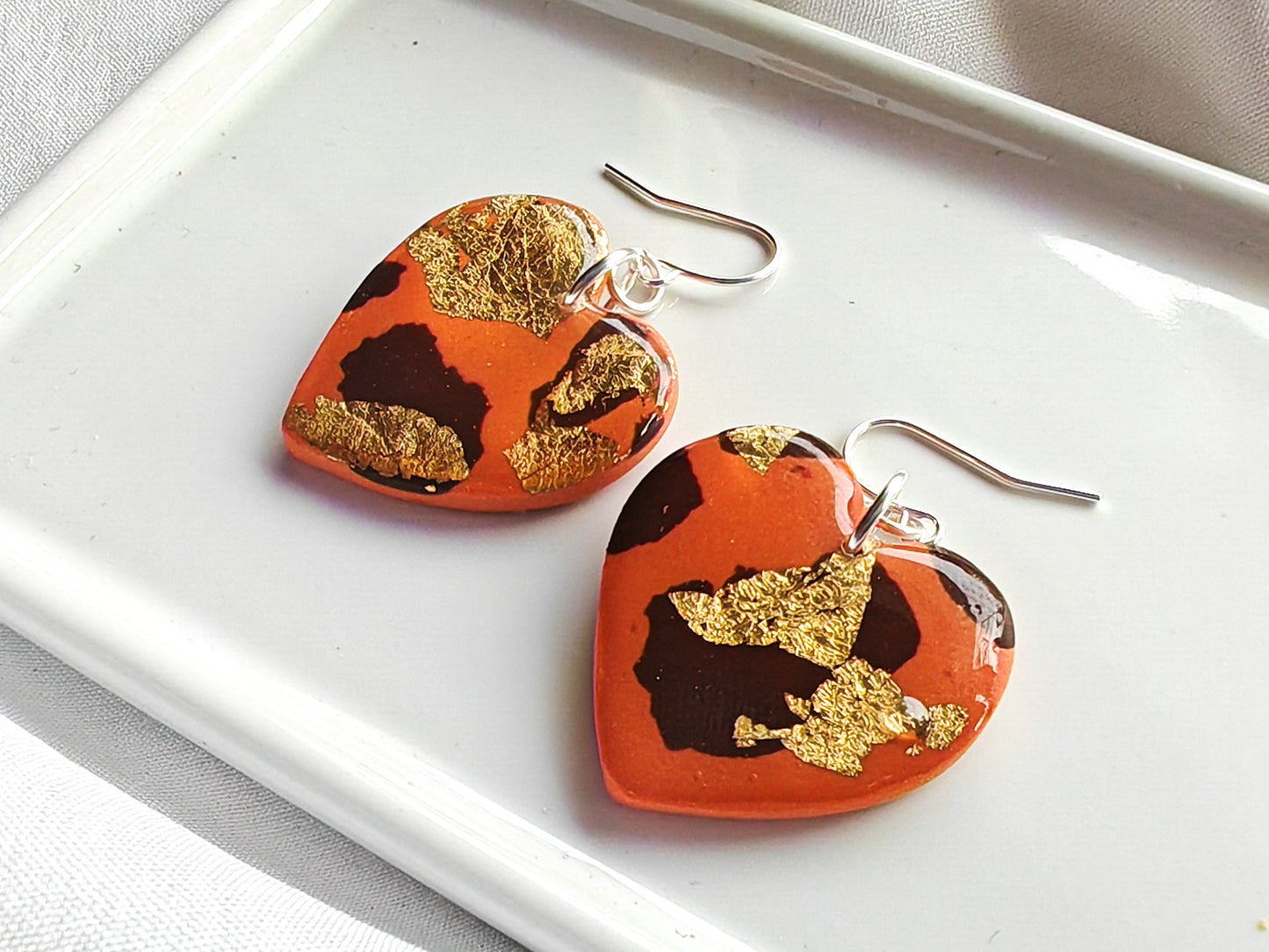 Terracotta and gold terrazzo heart earrings