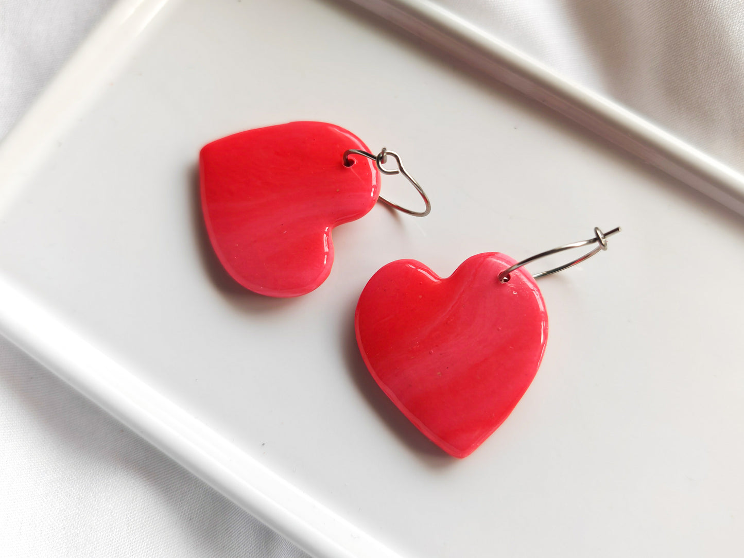 Pink marble heart earrings