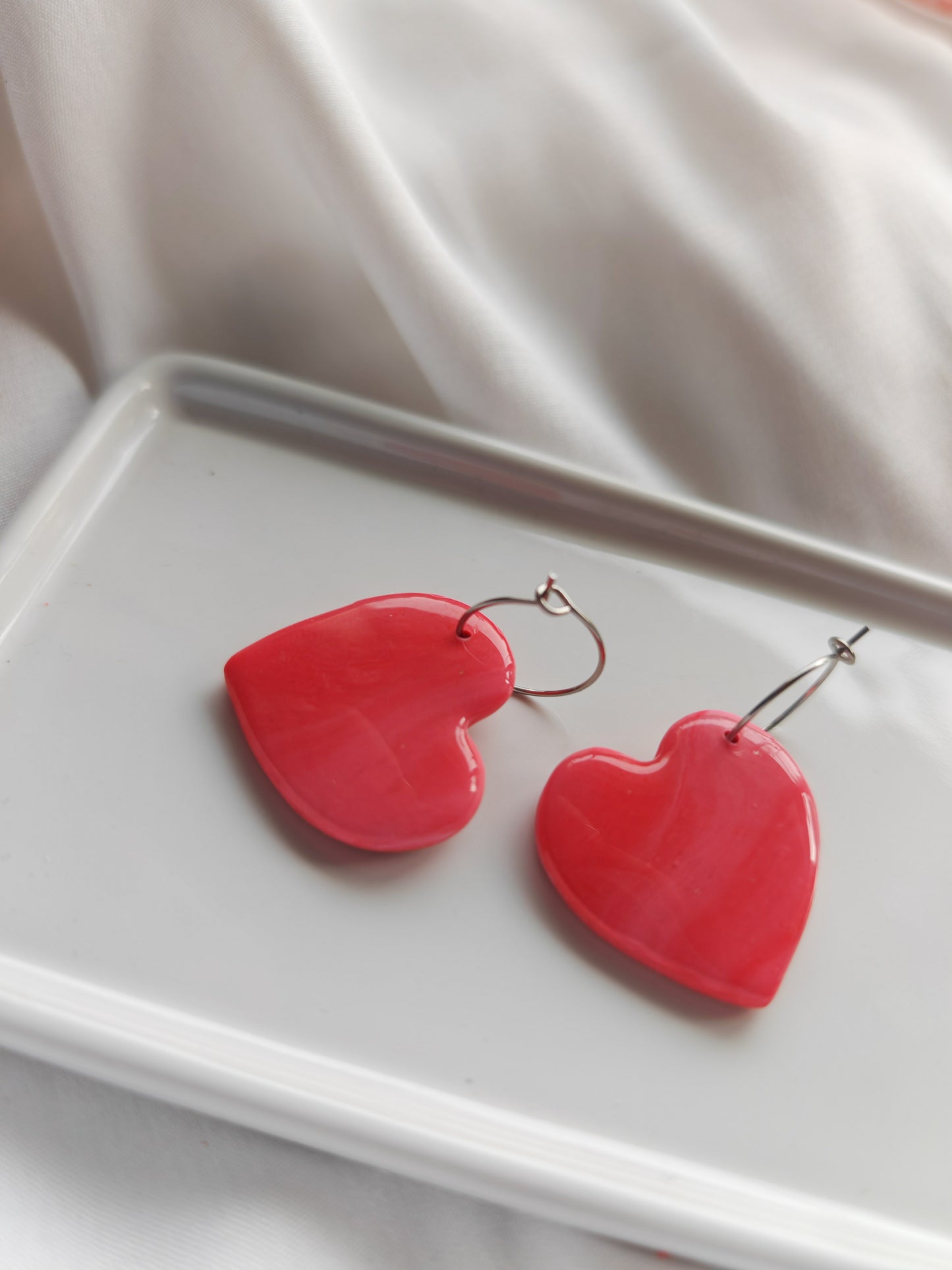 Pink marble heart earrings