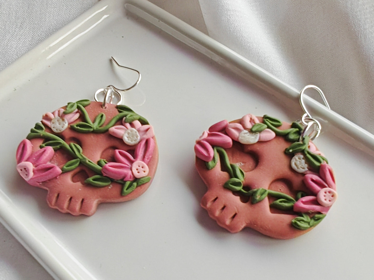 Botanical skull earrings