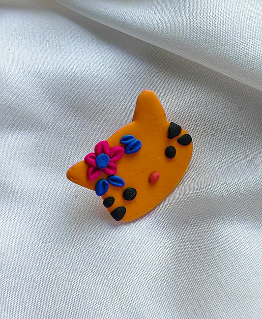 Cat pin - orange floral