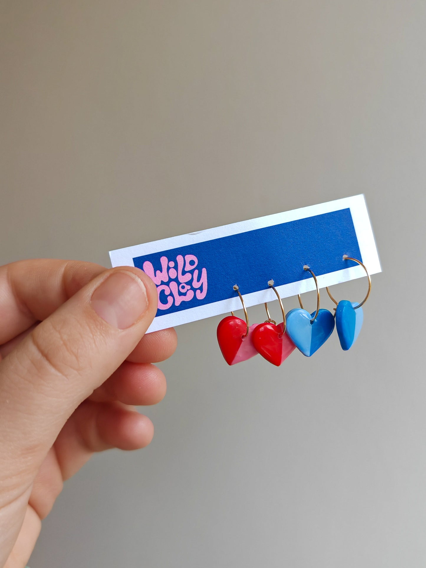 Two-toned heart hoops - blue and pink set