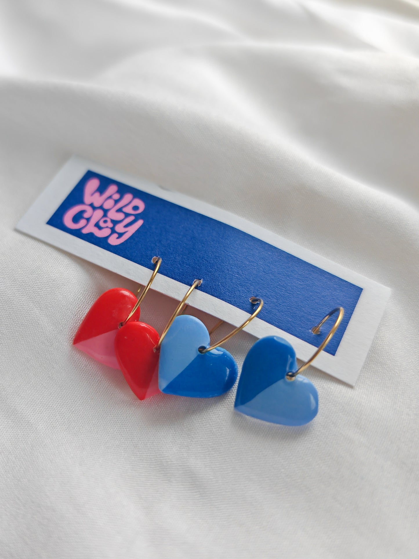 Two-toned heart hoops - blue and pink set