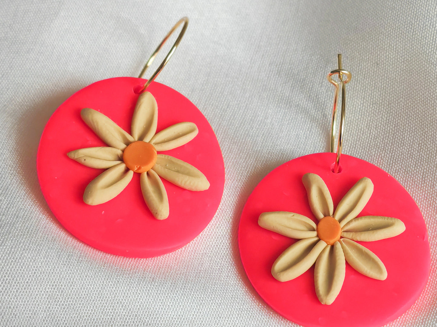 Pink flower circle hoops