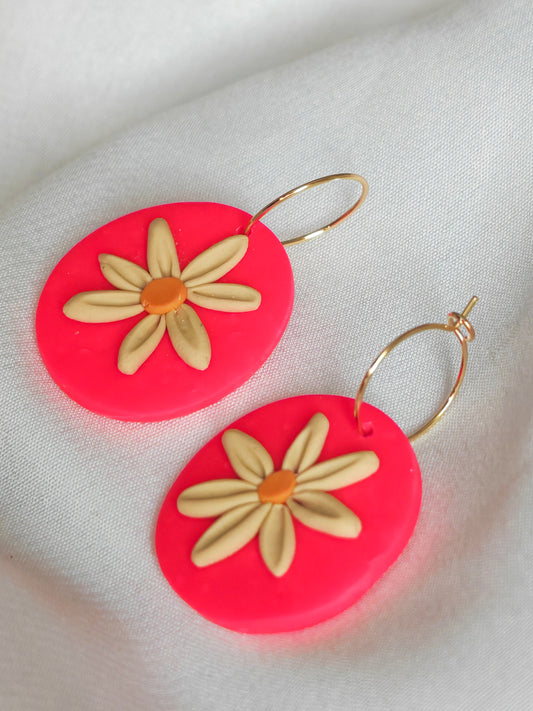 Pink flower circle hoops