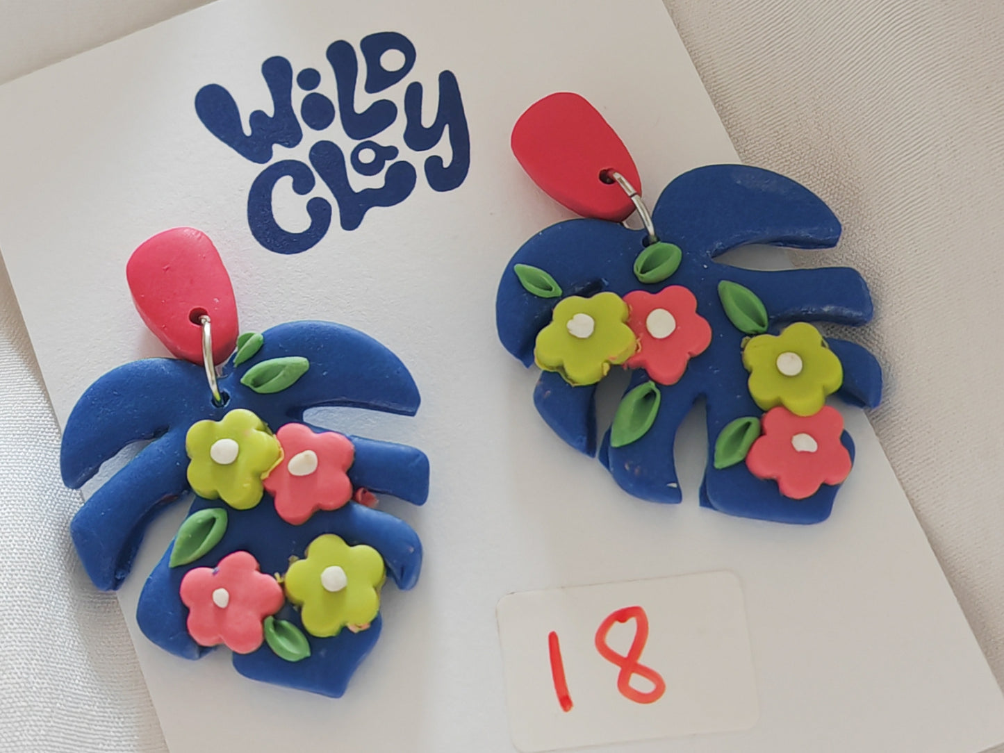 Bright floral monstera earrings