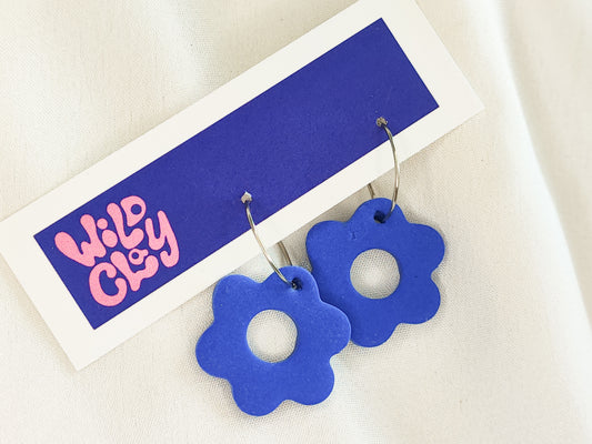 Cornflower Blue Flower Hoop Earrings