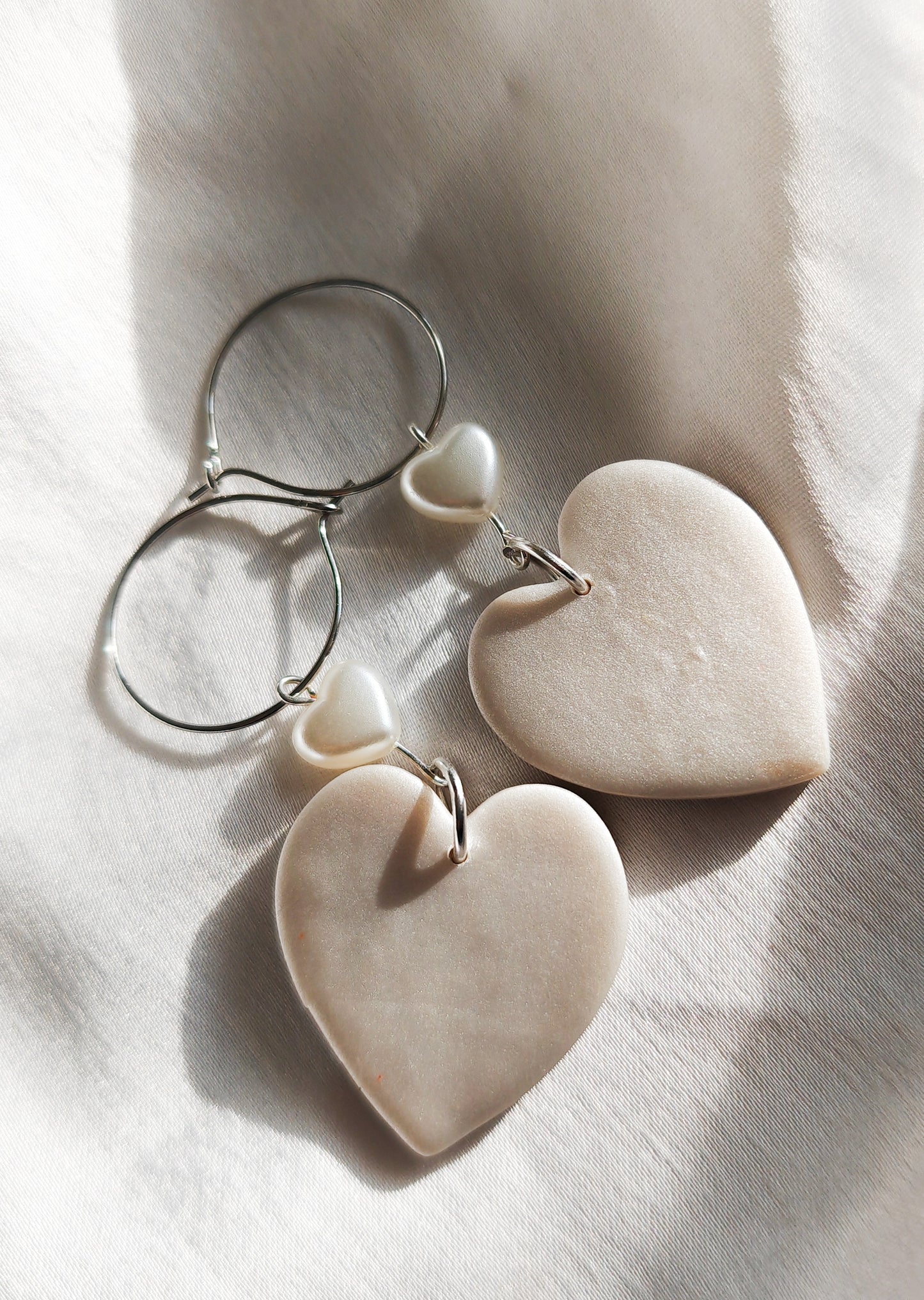 Pearly Heart Hoop Earrings