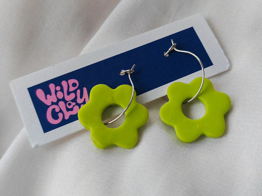 Lime Green Flower Hoop Earrings