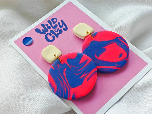 Pink and blue marble earrings