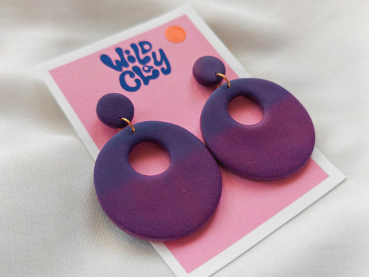 Purple ombre retro hoop earrings