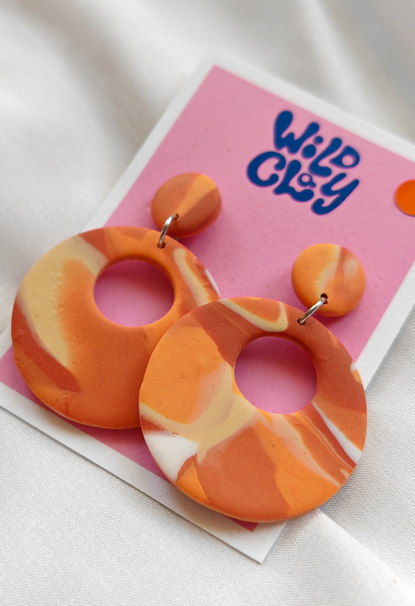 Orange marble retro hoop earrings