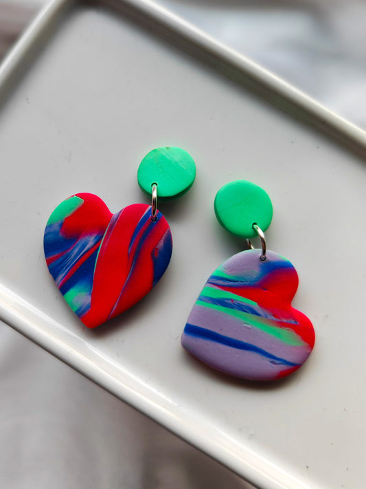 Marbled heart dangle earrings