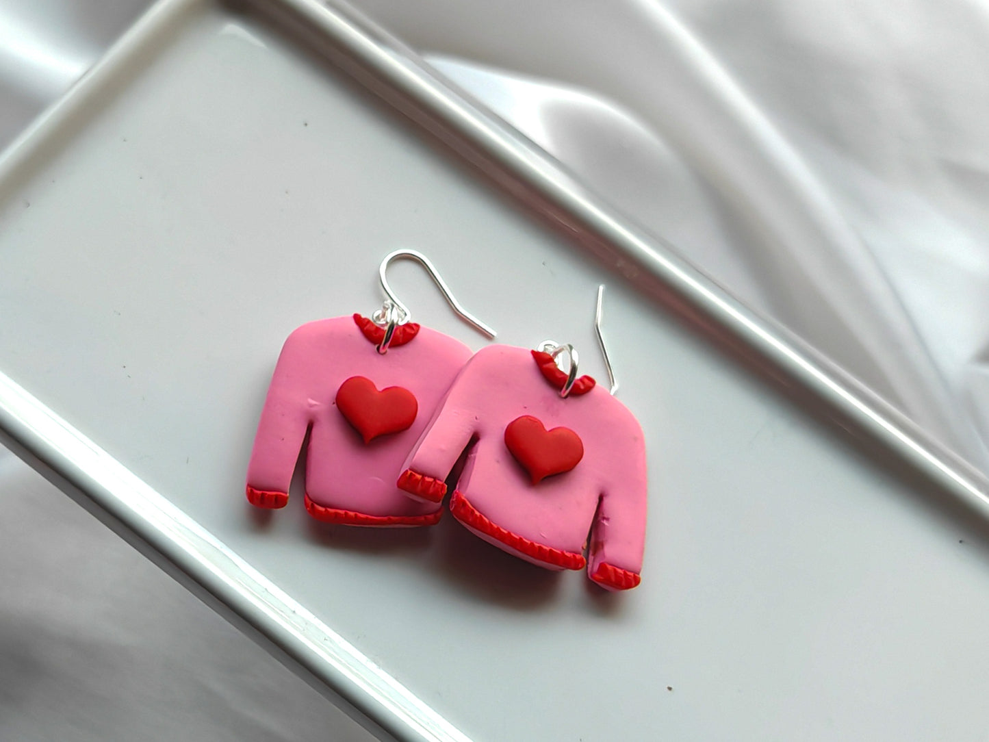 Pink and red heart jumper earrings