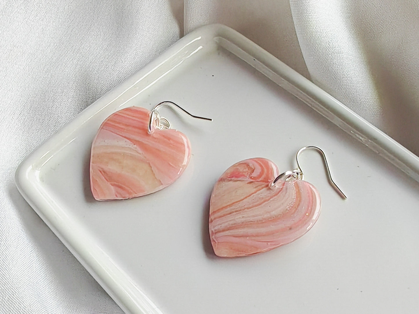 Pale pink marble heart earrings