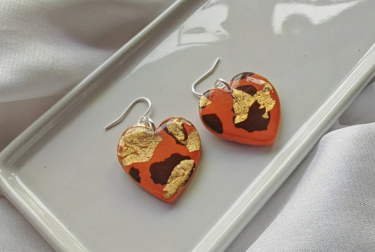Terracotta and gold terrazzo heart earrings