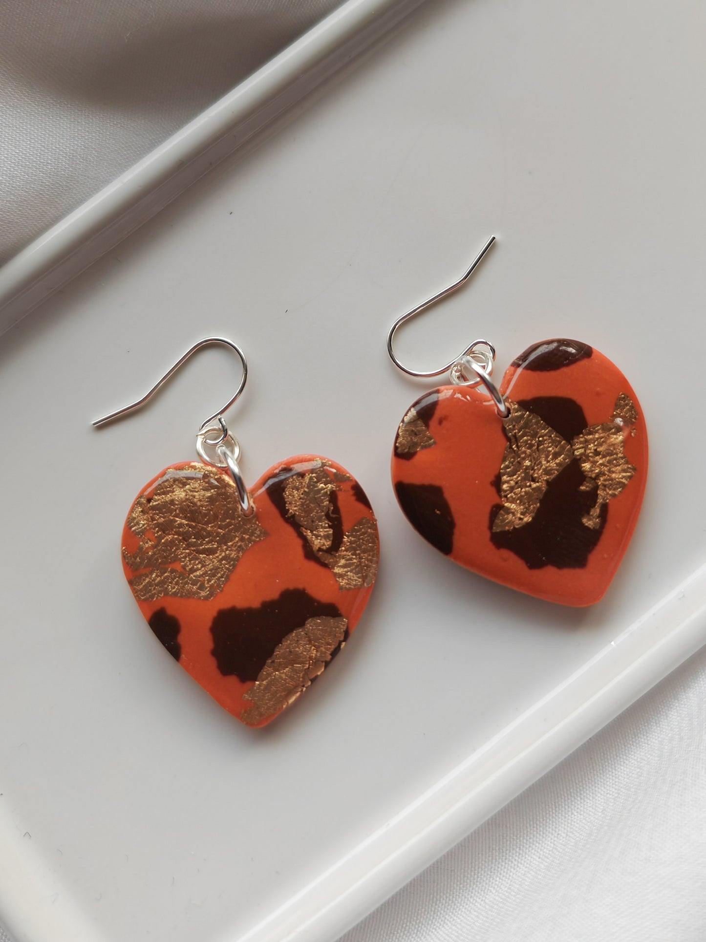 Terracotta and gold terrazzo heart earrings