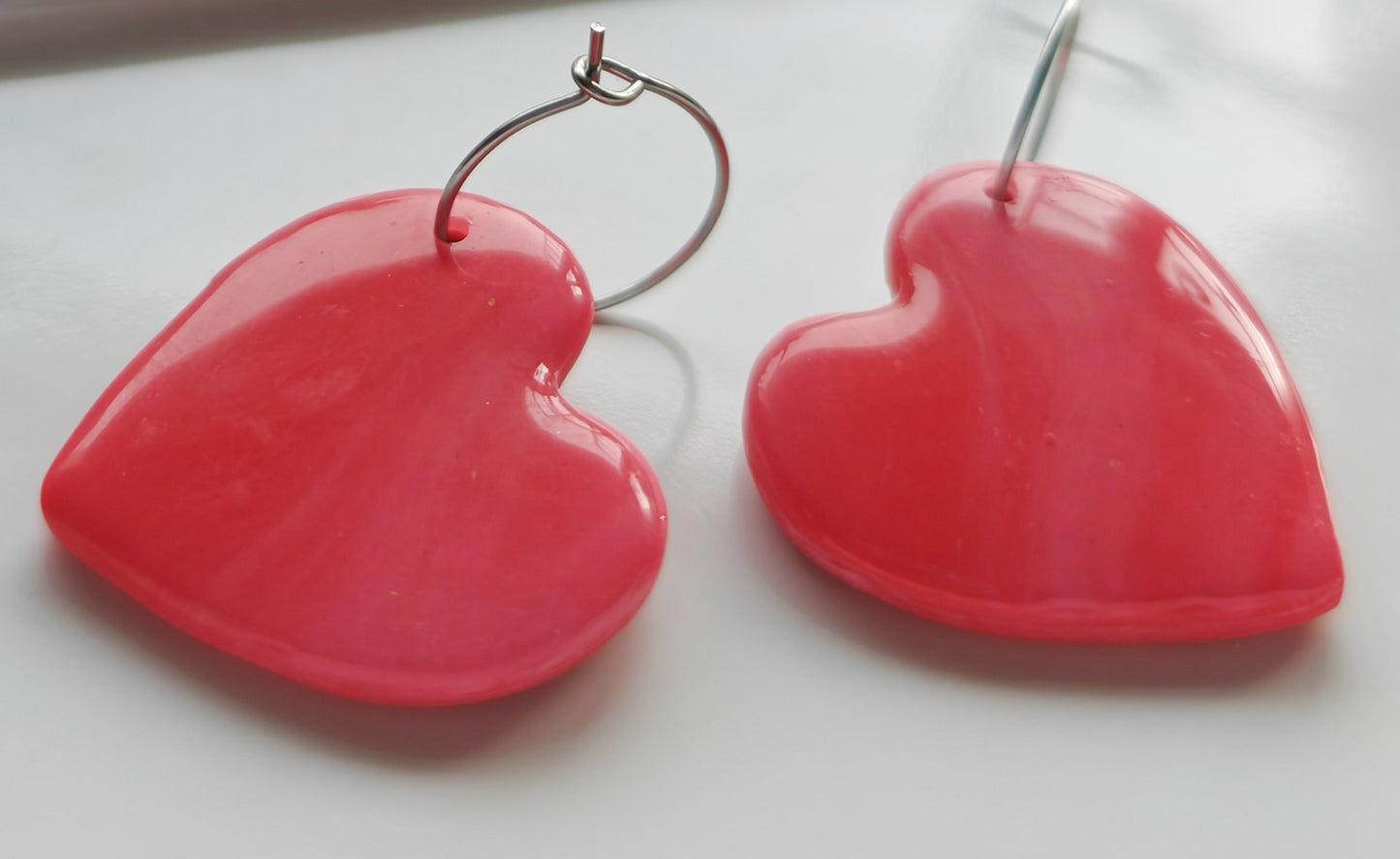 Pink marble heart earrings
