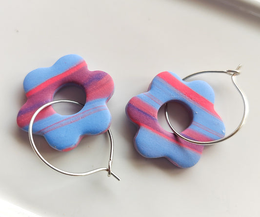 Pastel blue flower hoop earrings