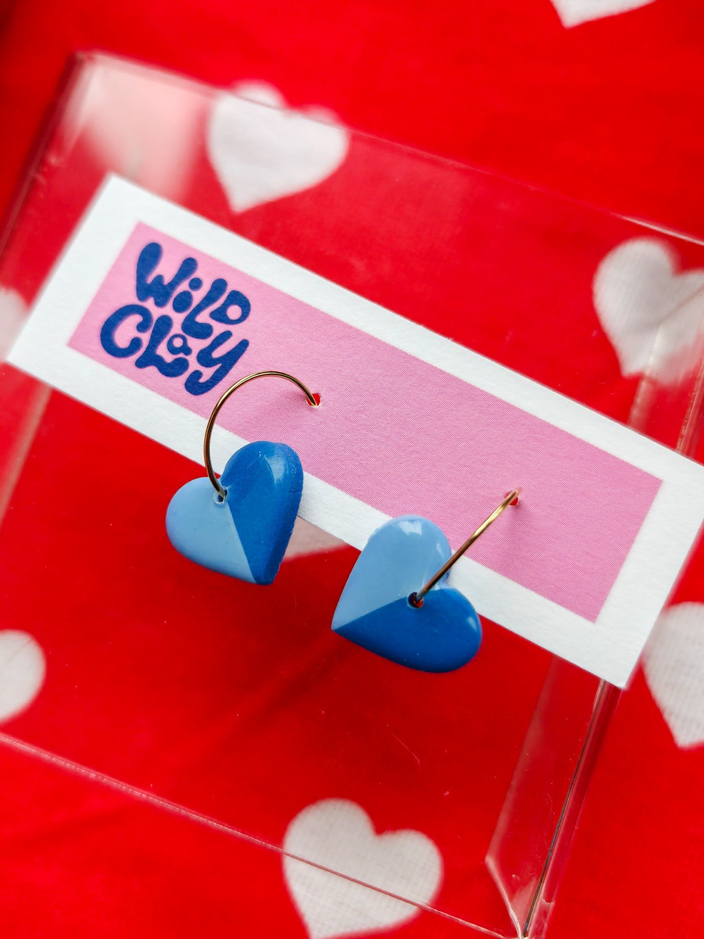 Two-toned heart hoops - blue and pink set