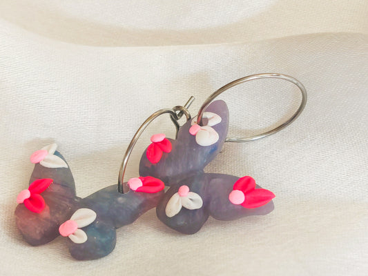 Butterfly hoops // pink flowers