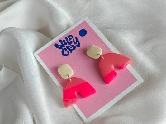 Pink arch earrings with white stud top
