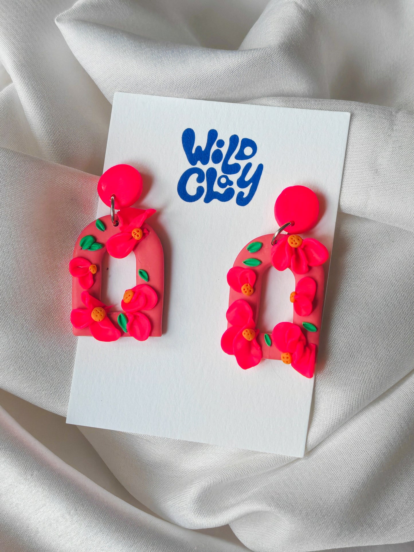 Pink flower detail earrings