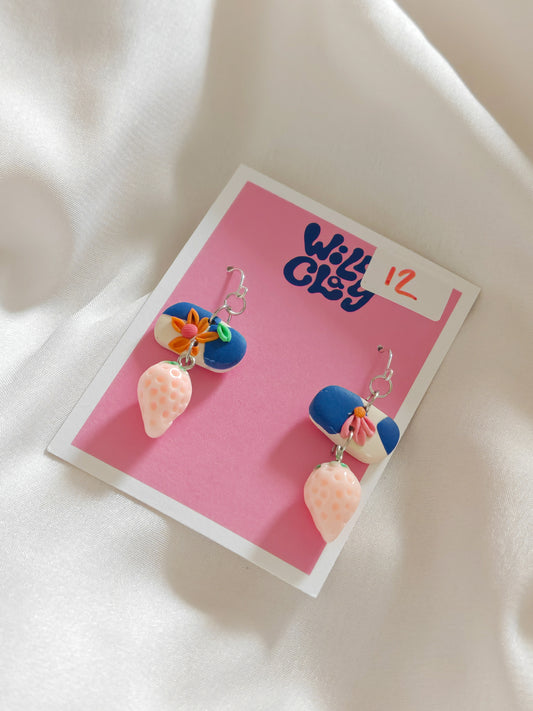 Earrings with pink strawberry charm