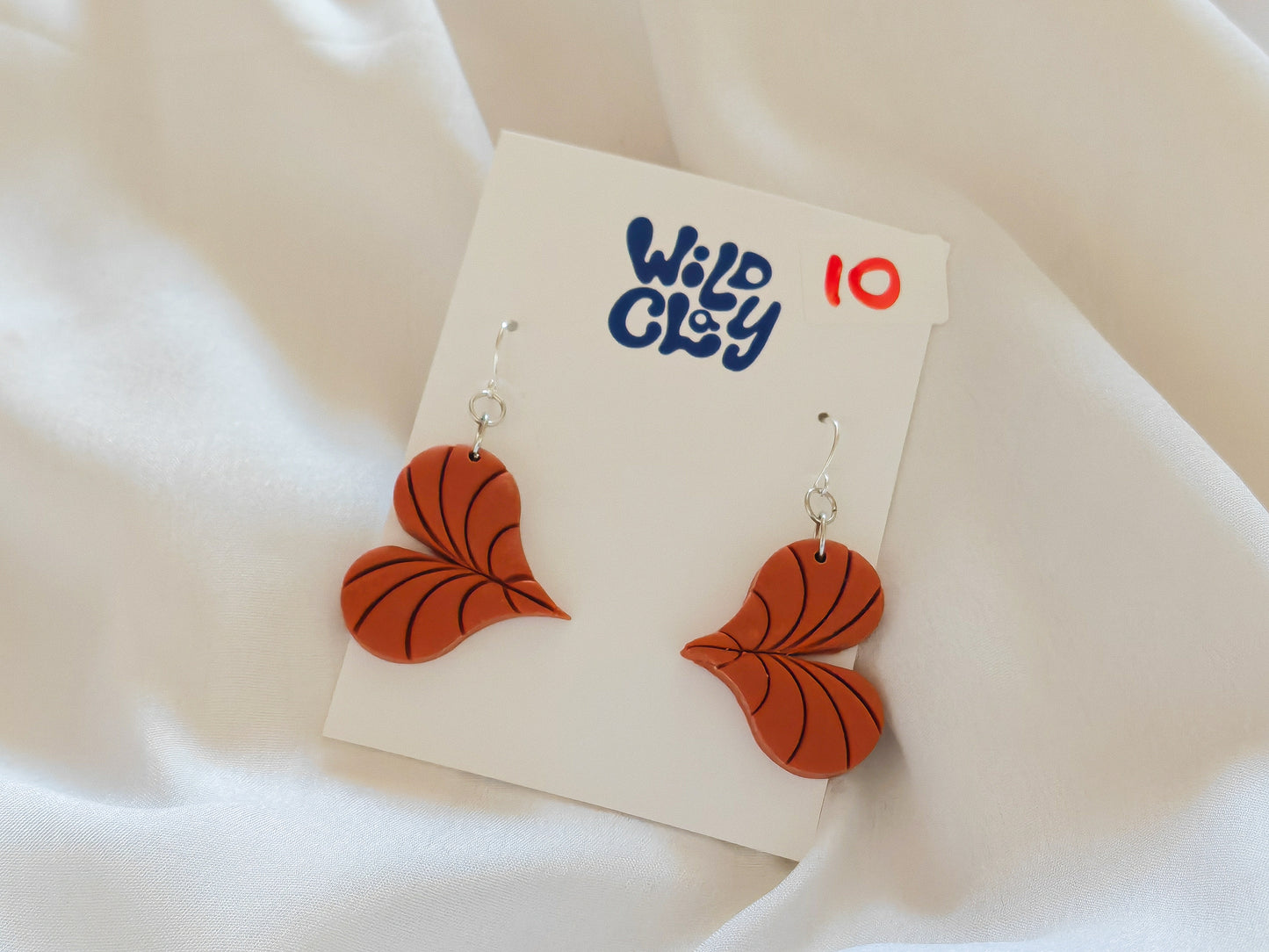Cinnamon heart shaped leaf earrings
