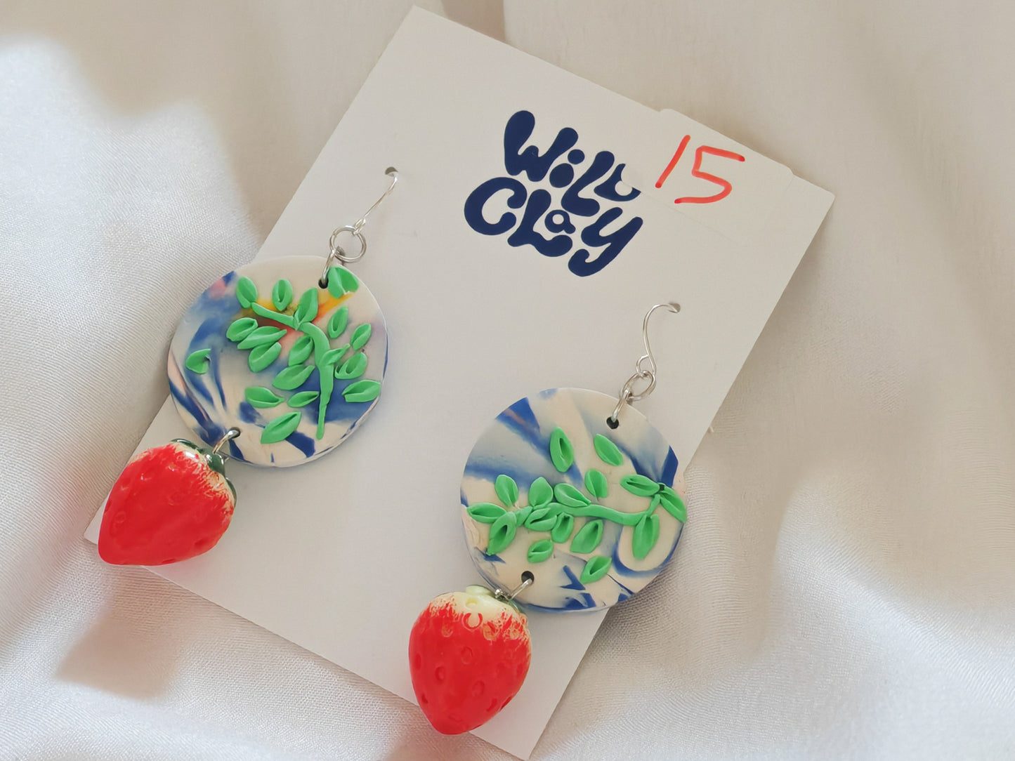 Statement strawberry and leaf earrings