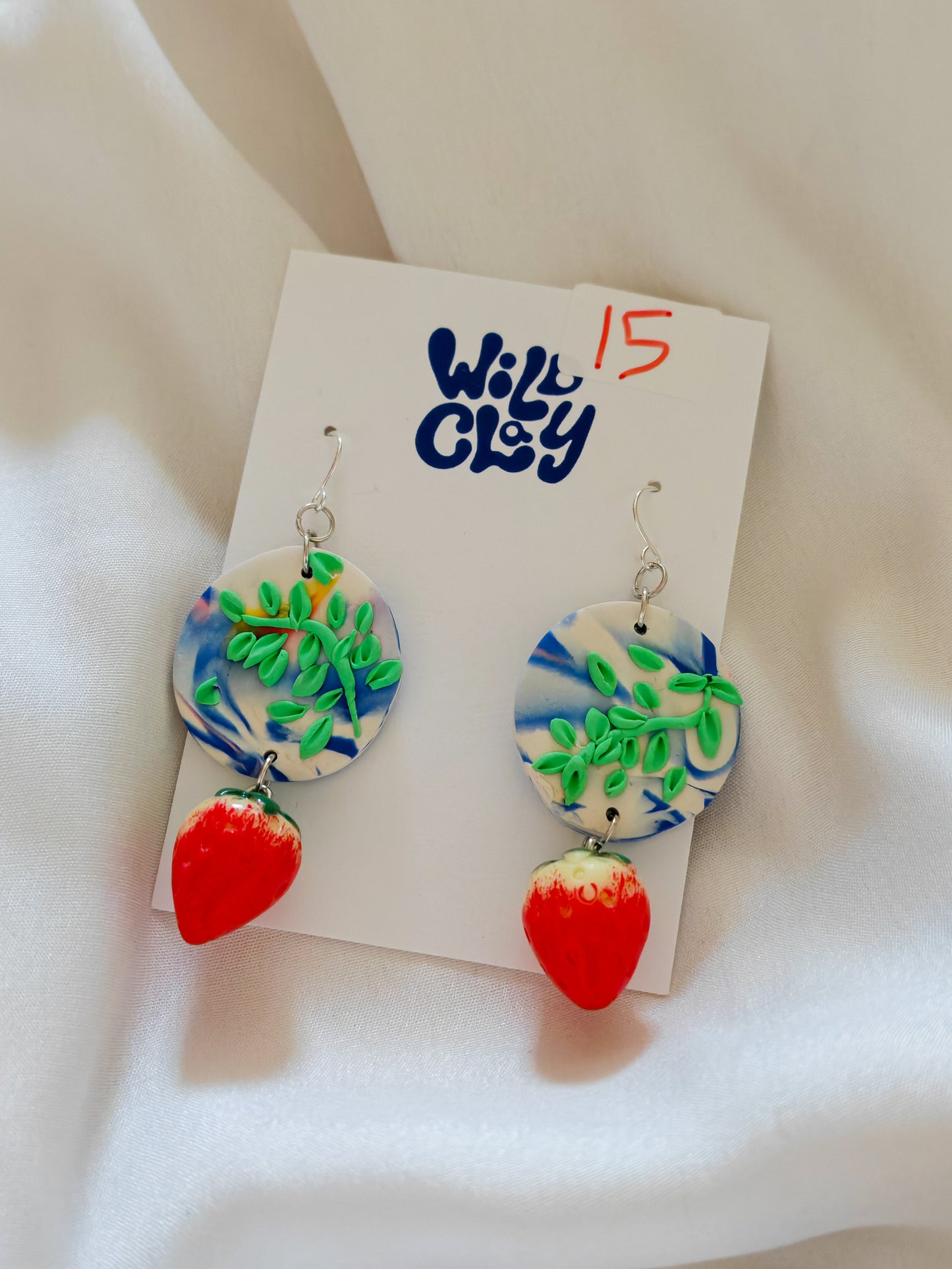 Statement strawberry and leaf earrings
