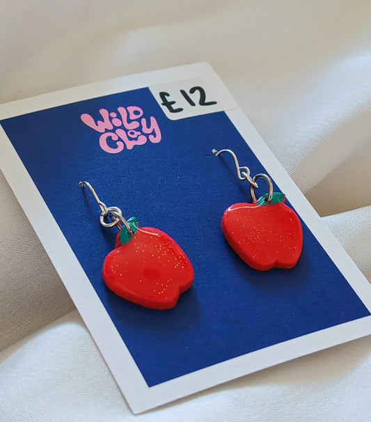 Sparkly red apple earrings