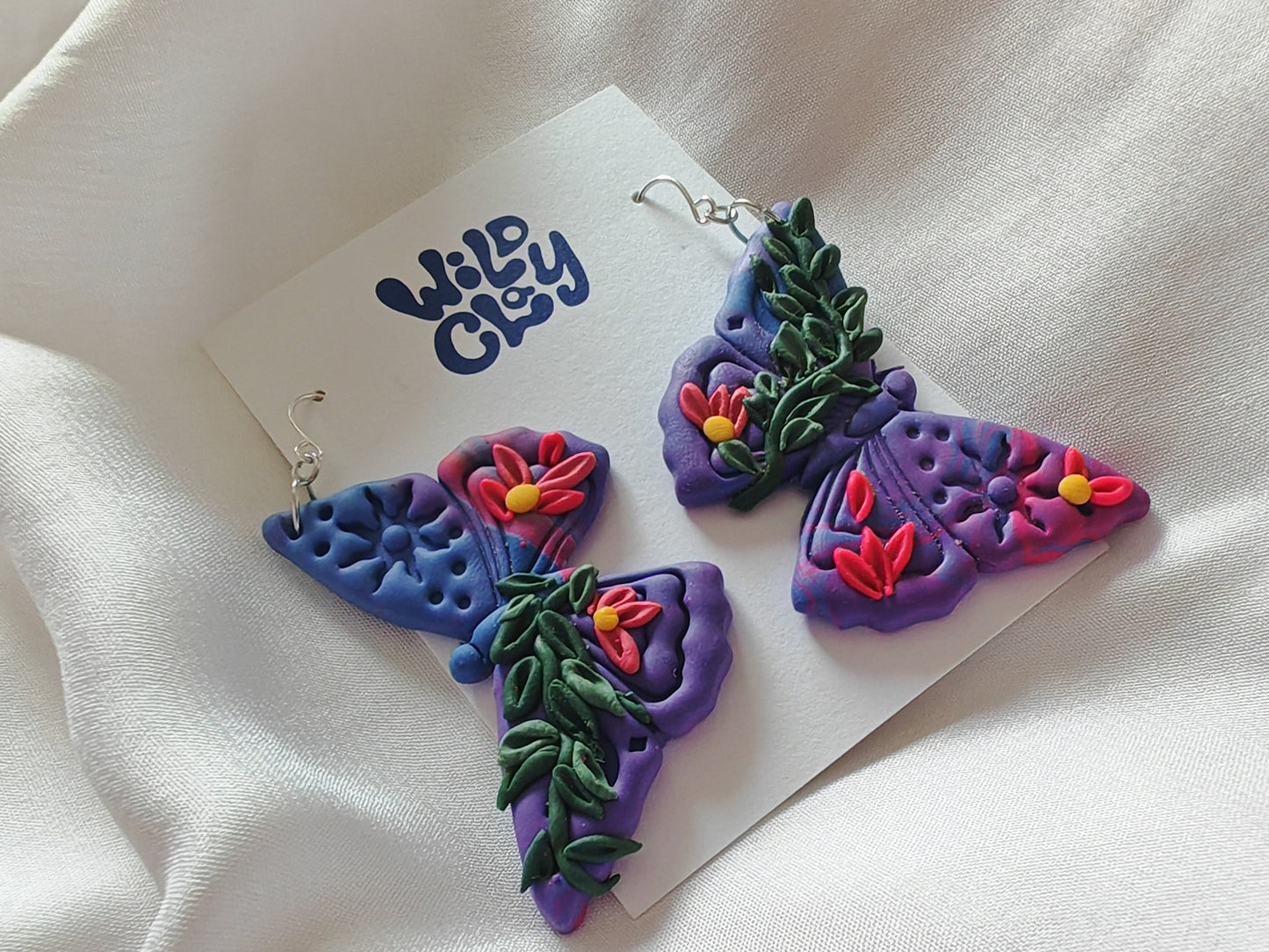 Statement butterfly earrings - purple