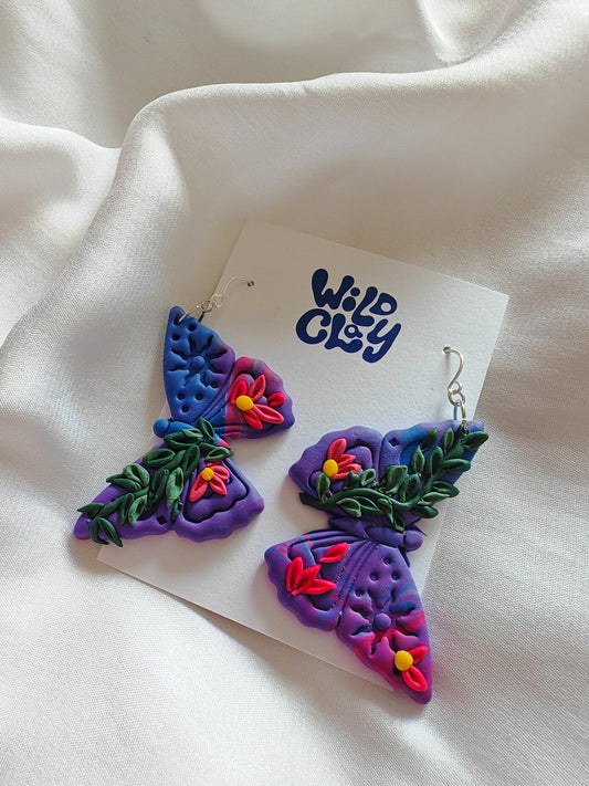 Statement butterfly earrings - purple
