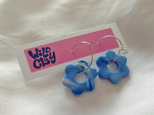 Blue marble flower hoops