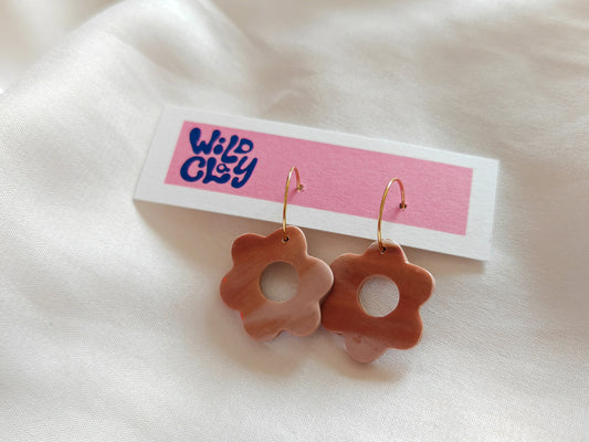Mini flower hoops - brown marble